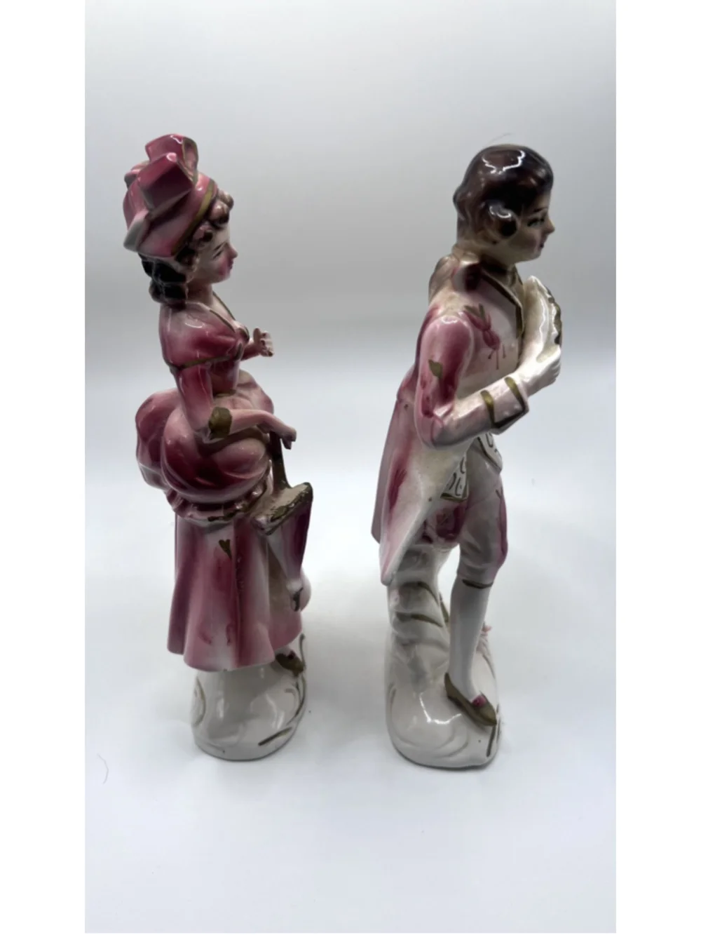 Vintage Wales Victorian Porcelain Figurines Set Man Woman Couple Made in Japan